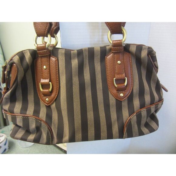 CLASSIC ETIENNE AIGNER STRIPED FABRIC & LEATHER HANDBAG,TOP ZIP OPENING PERFECT - Picture 2 of 9